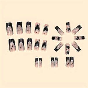 Nails Black Glitter Heart Press On 24 Stylish Trendy Star Fake Glam Reusable Y2K